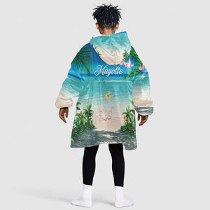 Afro Christmas in Mayotte Kid Wearable Blanket Hoodie Santa Chill on Tropical Beach - African Pride