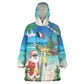 Afro Christmas in Mayotte Kid Wearable Blanket Hoodie Santa Chill on Tropical Beach - African Pride