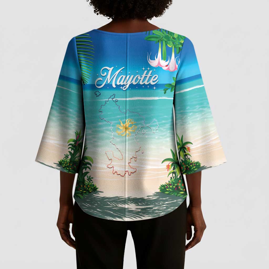 Mayotte Christmas Kimono Sleeve Blouse Santa Chill on Tropical Beach