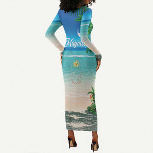 Afro Christmas in Mayotte Long Sleeve Bodycon Dress Santa Chill on Tropical Beach - African Pride