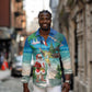 Afro Christmas in Mayotte Long Sleeve Button Shirt Santa Chill on Tropical Beach - African Pride