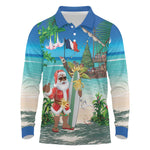 Afro Christmas in Mayotte Long Sleeve Polo Shirt Santa Chill on Tropical Beach - African Pride