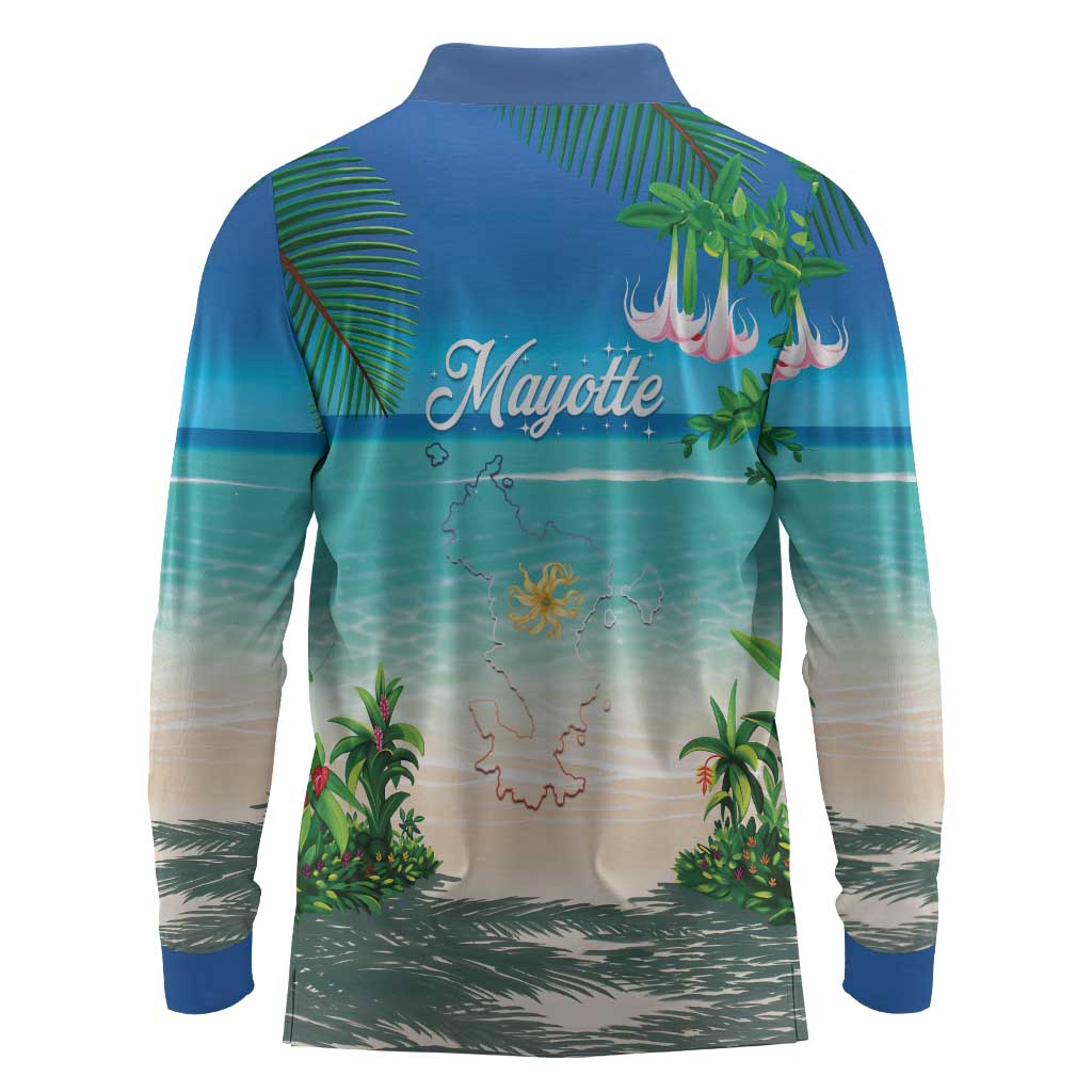 Afro Christmas in Mayotte Long Sleeve Polo Shirt Santa Chill on Tropical Beach - African Pride