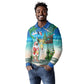 Afro Christmas in Mayotte Long Sleeve Polo Shirt Santa Chill on Tropical Beach - African Pride
