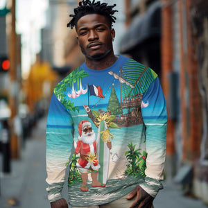 Afro Christmas in Mayotte Long Sleeve Shirt Santa Chill on Tropical Beach - African Pride