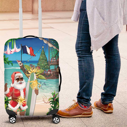 Afro Christmas in Mayotte Luggage Cover Santa Chill on Tropical Beach - African Pride