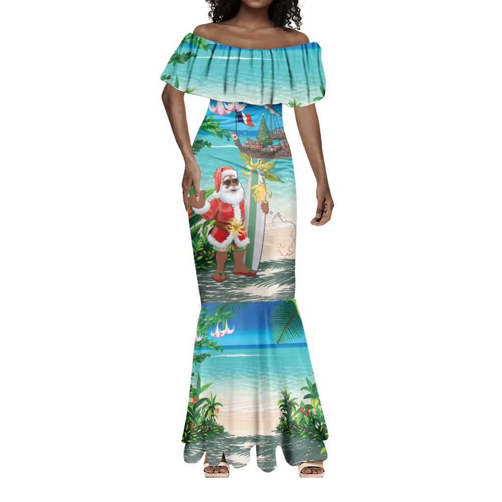 Afro Christmas in Mayotte Mermaid Dress Santa Chill on Tropical Beach - African Pride