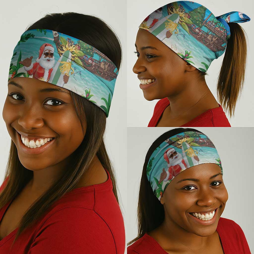 Afro Christmas in Mayotte Neck Gaiter Santa Chill on Tropical Beach - African Pride