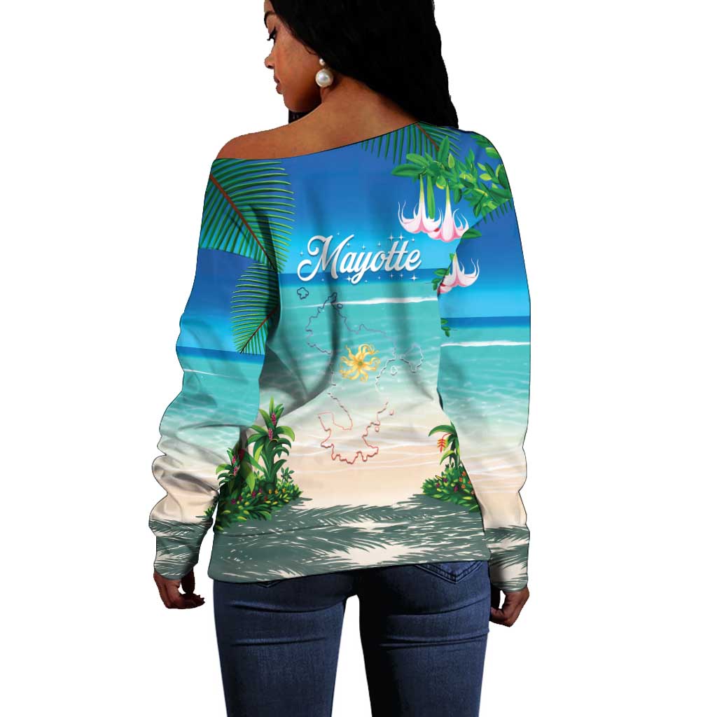Afro Christmas in Mayotte Off Shoulder Sweater Santa Chill on Tropical Beach - African Pride