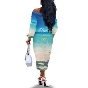 Afro Christmas in Mayotte Off The Shoulder Long Sleeve Dress Santa Chill on Tropical Beach - African Pride