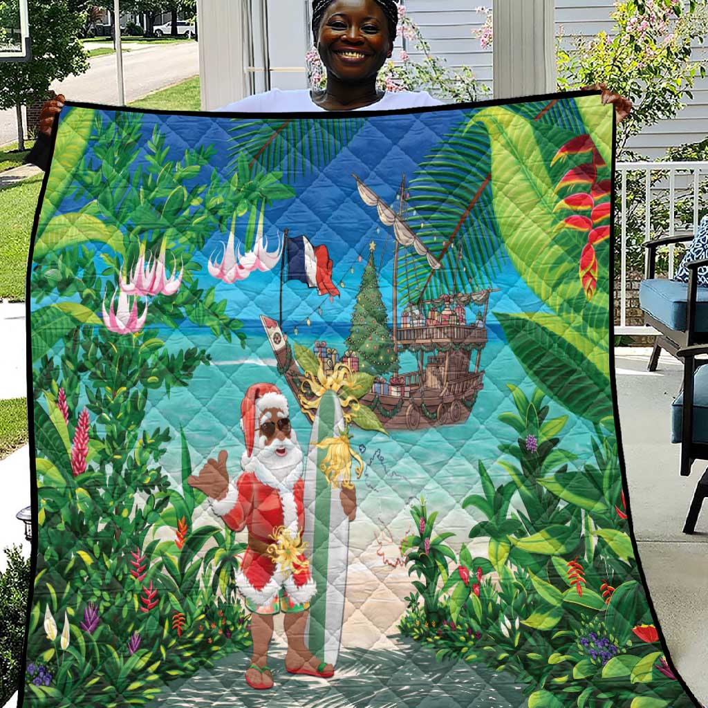 Afro Christmas in Mayotte Quilt Santa Chill on Tropical Beach - African Pride