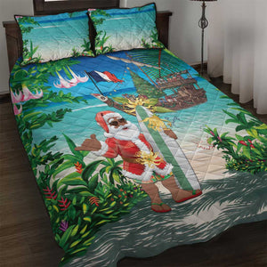 Afro Christmas in Mayotte Quilt Bed Set Santa Chill on Tropical Beach - African Pride