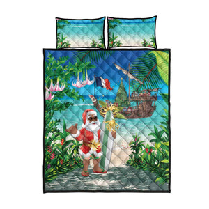 Afro Christmas in Mayotte Quilt Bed Set Santa Chill on Tropical Beach - African Pride