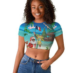 Afro Christmas in Mayotte Raglan Cropped T shirt Santa Chill on Tropical Beach - African Pride