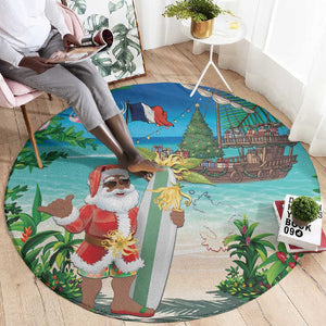 Afro Christmas in Mayotte Round Carpet Santa Chill on Tropical Beach - African Pride