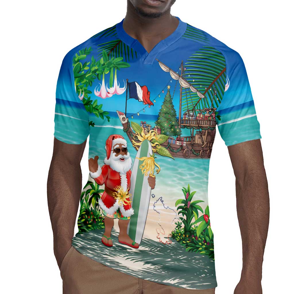 Afro Christmas in Mayotte Rugby Jersey Santa Chill on Tropical Beach - African Pride