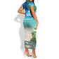 Afro Christmas in Mayotte Short Sleeve Bodycon Dress Santa Chill on Tropical Beach - African Pride