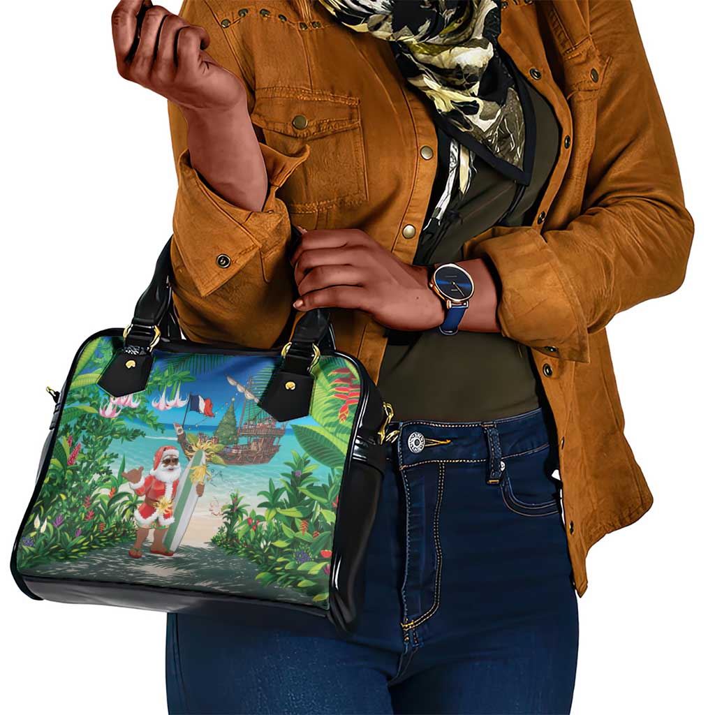 Afro Christmas in Mayotte Shoulder Handbag Santa Chill on Tropical Beach - African Pride