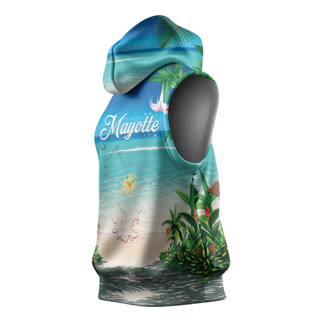 Afro Christmas in Mayotte Sleeveless Hoodie Santa Chill on Tropical Beach - African Pride