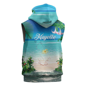 Afro Christmas in Mayotte Sleeveless Zip Hoodie Santa Chill on Tropical Beach - African Pride