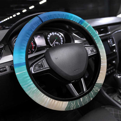 Afro Christmas in Mayotte Steering Wheel Cover Santa Chill on Tropical Beach - African Pride