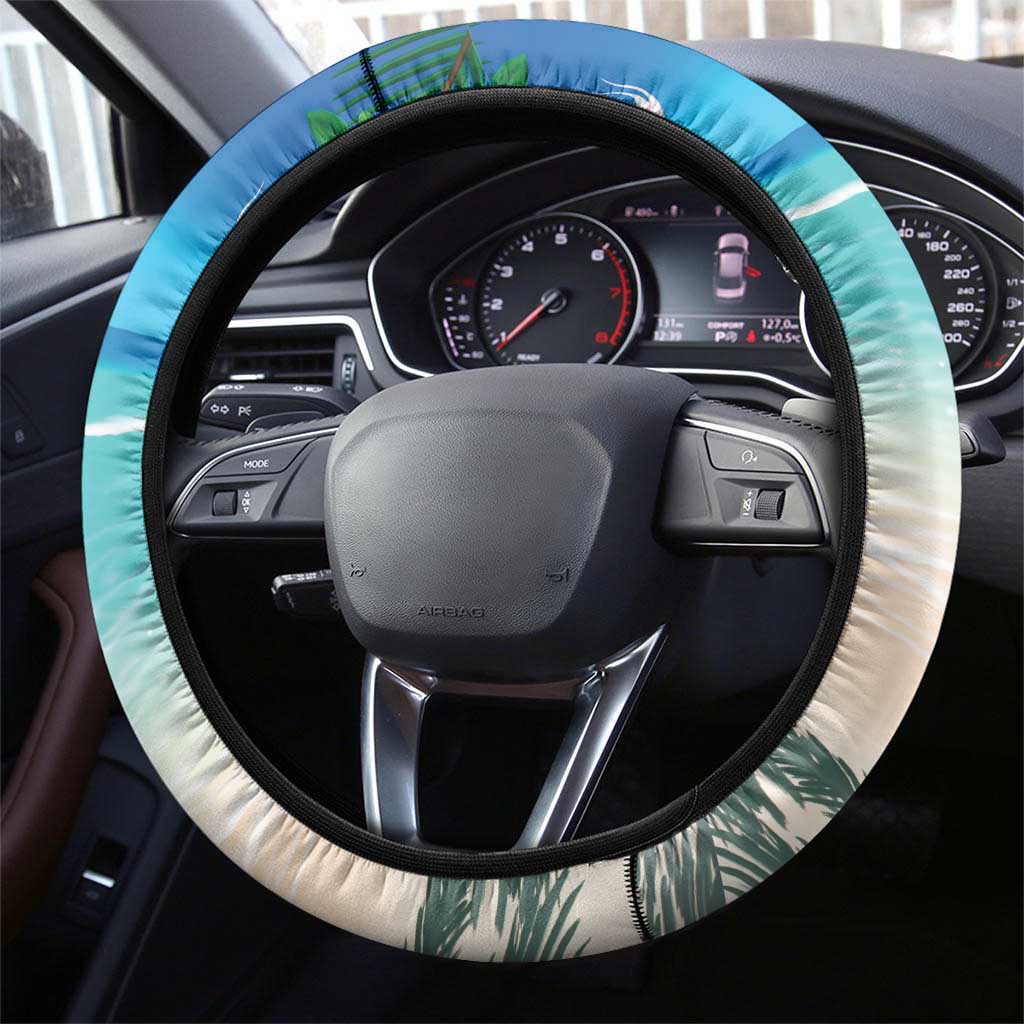 Afro Christmas in Mayotte Steering Wheel Cover Santa Chill on Tropical Beach - African Pride