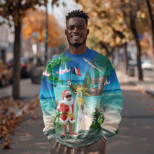 Afro Christmas in Mayotte Sweatshirt Santa Chill on Tropical Beach - African Pride