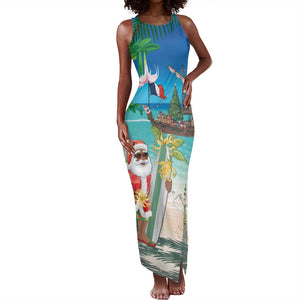 Afro Christmas in Mayotte Tank Maxi Dress Santa Chill on Tropical Beach - African Pride