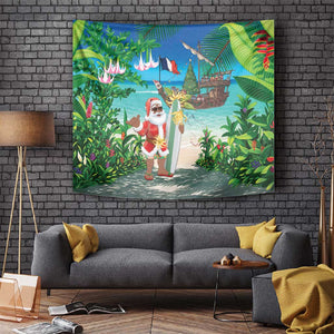 Afro Christmas in Mayotte Tapestry Santa Chill on Tropical Beach - African Pride