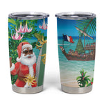 Afro Christmas in Mayotte Tumbler Cup Santa Chill on Tropical Beach - African Pride