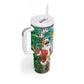 Afro Christmas in Mayotte Tumbler With Handle Santa Chill on Tropical Beach - African Pride