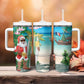 Afro Christmas in Mayotte Tumbler With Handle Santa Chill on Tropical Beach - African Pride
