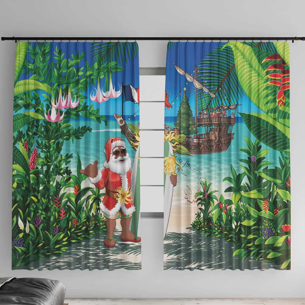 Afro Christmas in Mayotte Window Curtain Santa Chill on Tropical Beach - African Pride