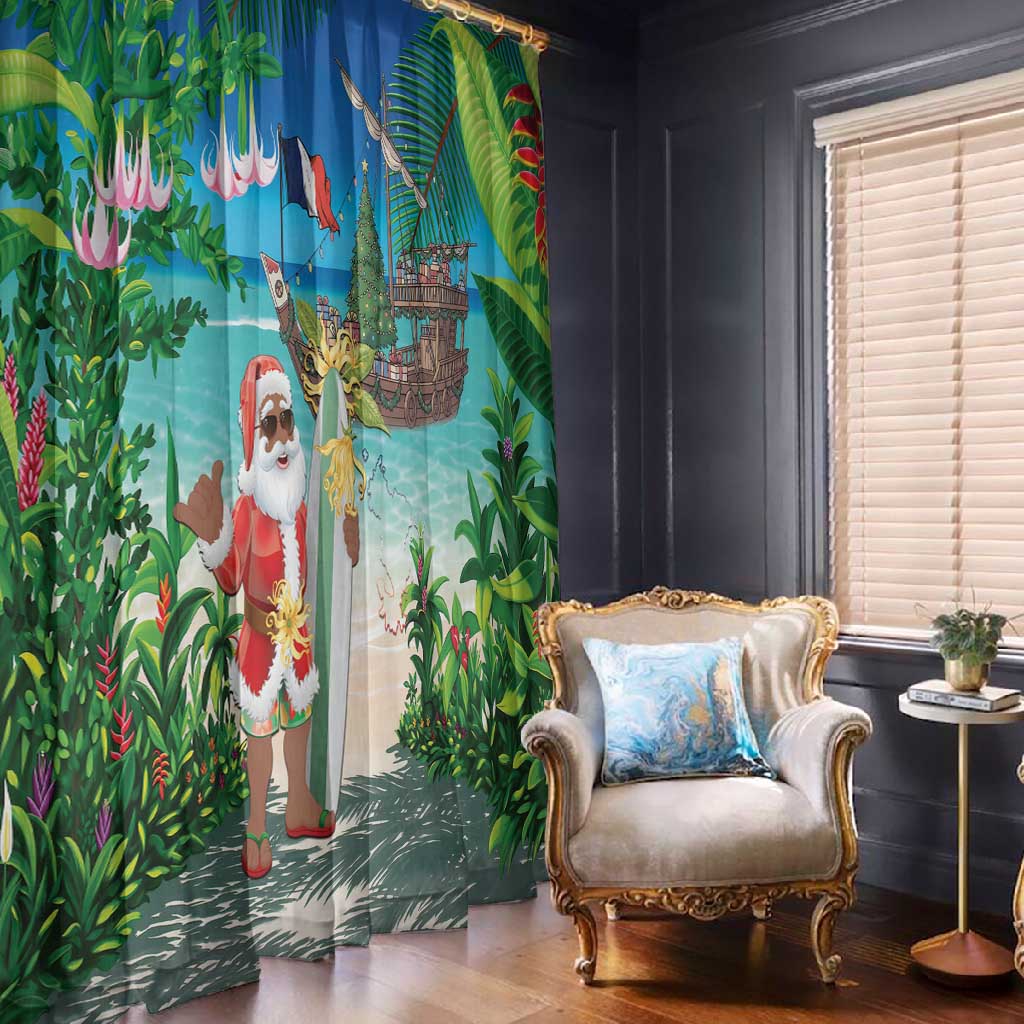 Afro Christmas in Mayotte Window Curtain Santa Chill on Tropical Beach - African Pride