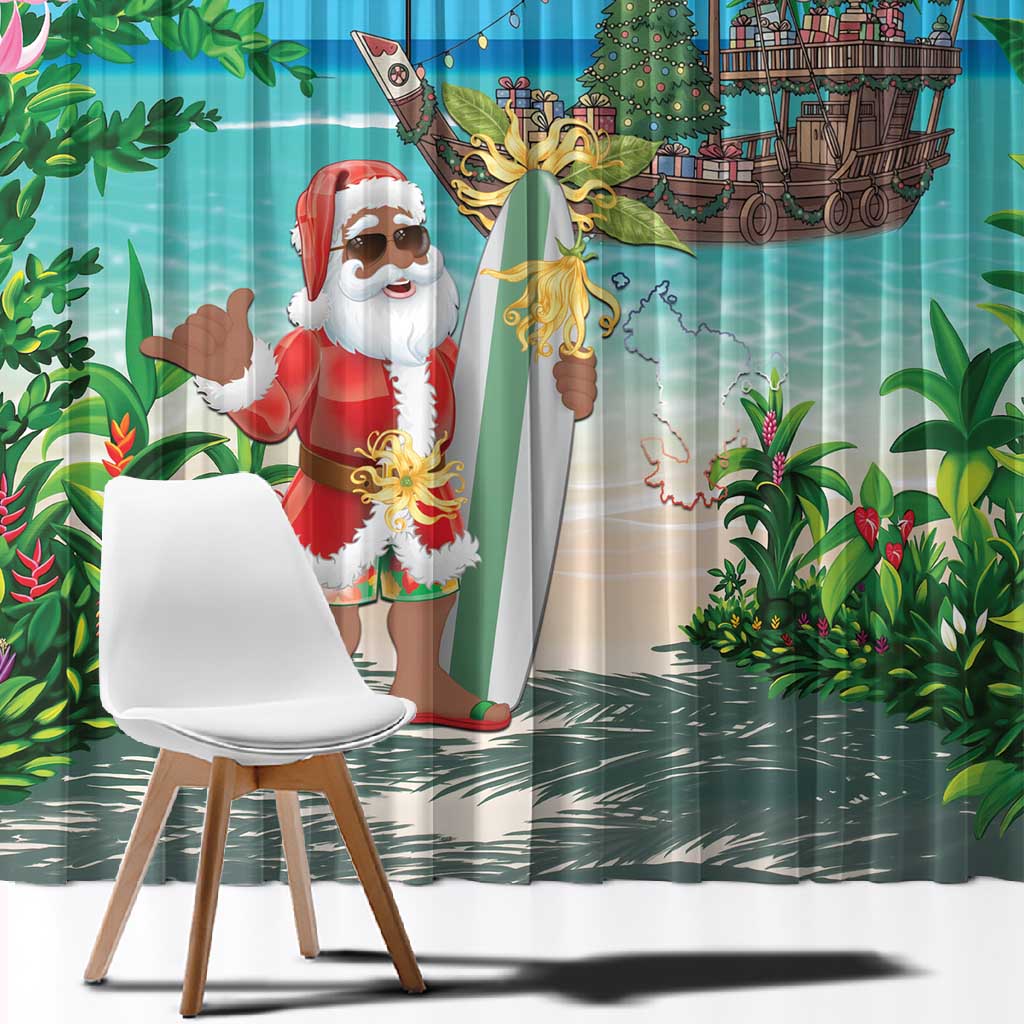Afro Christmas in Mayotte Window Curtain Santa Chill on Tropical Beach - African Pride