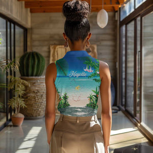 Afro Christmas in Mayotte Women Sleeveless Polo Shirt Santa Chill on Tropical Beach - African Pride