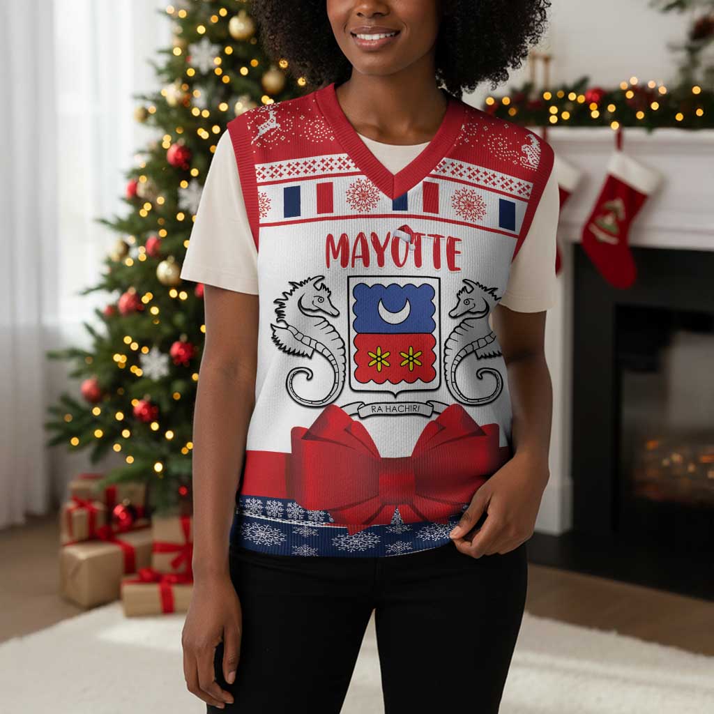 Afro Christmas in Mayotte Personalized Christmas Knitted V-Neck Vest Joyeux Noel - African Pride