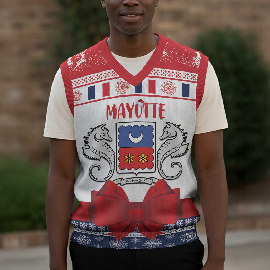Afro Christmas in Mayotte Personalized Christmas Knitted V-Neck Vest Joyeux Noel - African Pride