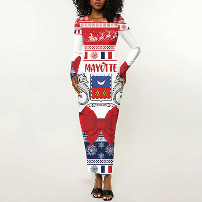 Afro Christmas in Mayotte Personalized Long Sleeve Bodycon Dress Joyeux Noel - African Pride
