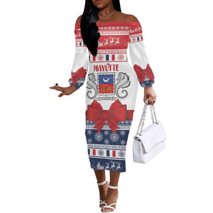 Afro Christmas in Mayotte Personalized Off The Shoulder Long Sleeve Dress Joyeux Noel - African Pride