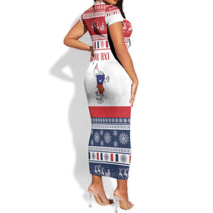 Afro Christmas in Mayotte Personalized Short Sleeve Bodycon Dress Joyeux Noel - African Pride