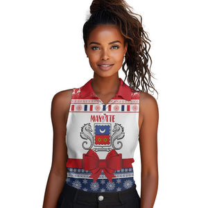 Afro Christmas in Mayotte Personalized Women Sleeveless Polo Shirt Joyeux Noel - African Pride