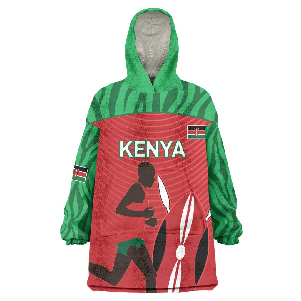 Custom Afro Athletics Kenya Kid Wearable Blanket Hoodie Kenyan Runner - Maasai Shield