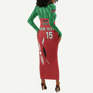 Custom Afro Athletics Kenya Long Sleeve Bodycon Dress Kenyan Runner - Maasai Shield LT15