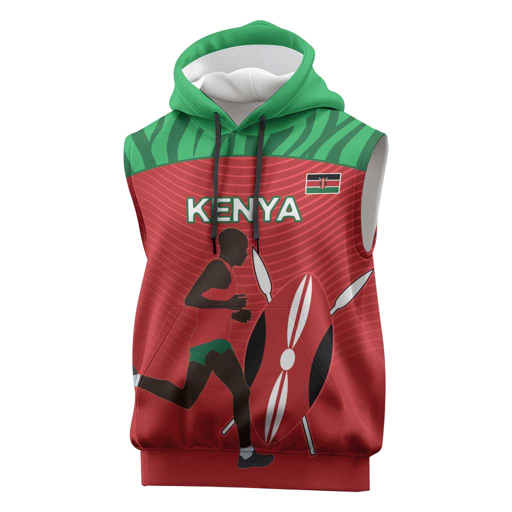 Custom Afro Athletics Kenya Sleeveless Hoodie Kenyan Runner - Maasai Shield - African Pride