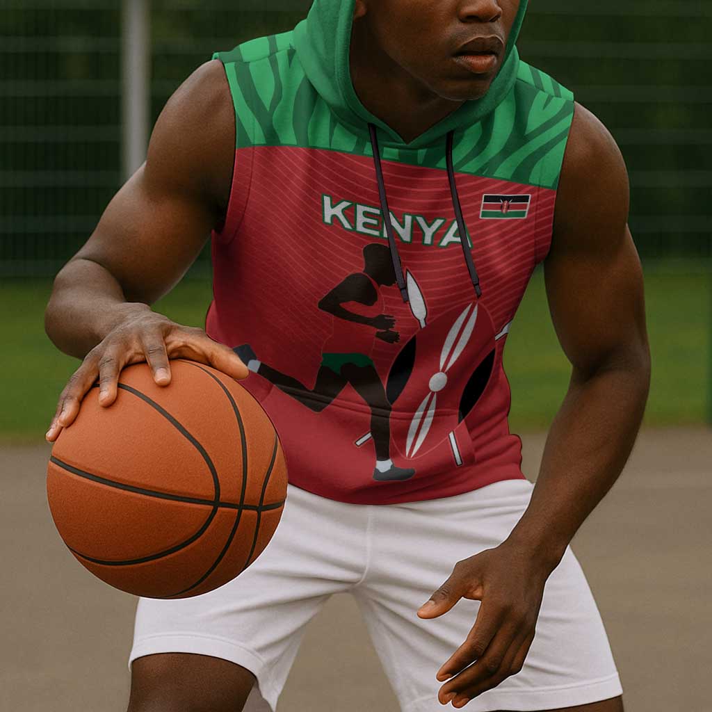 Custom Afro Athletics Kenya Sleeveless Hoodie Kenyan Runner - Maasai Shield - African Pride