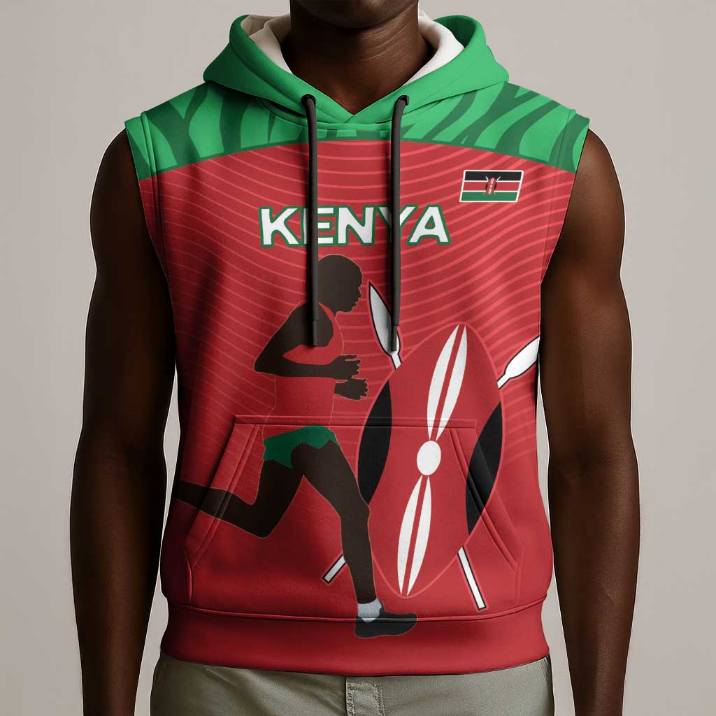 Custom Afro Athletics Kenya Sleeveless Hoodie Kenyan Runner - Maasai Shield - African Pride