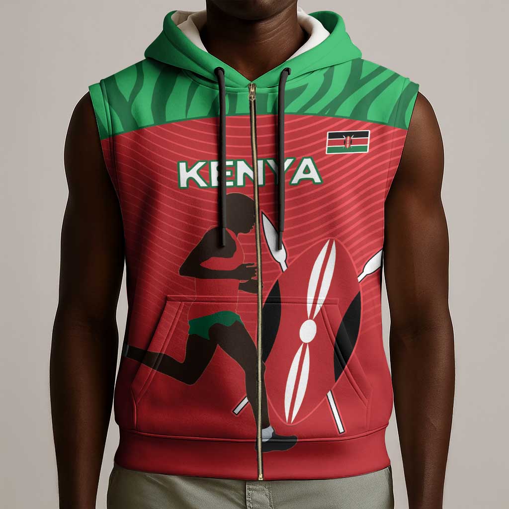 Custom Afro Athletics Kenya Sleeveless Zip Hoodie Kenyan Runner - Maasai Shield - African Pride