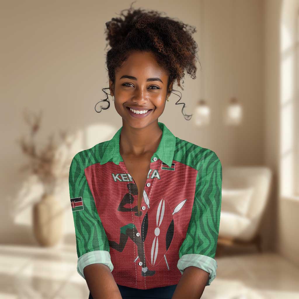 Custom Afro Athletics Kenya Women Casual Shirt Kenyan Runner - Maasai Shield LT15