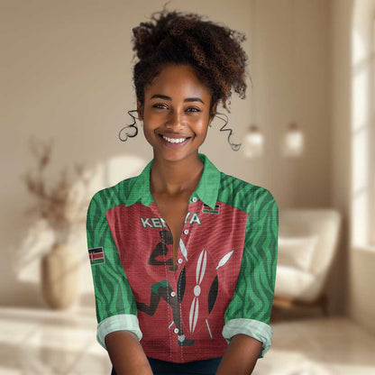 Custom Afro Athletics Kenya Women Casual Shirt Kenyan Runner - Maasai Shield LT15
